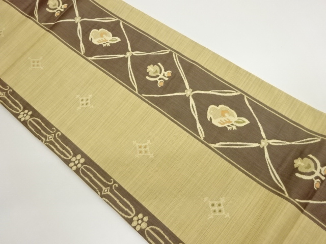 JAPANESE FUKURO OBI / WOVEN ABSTRACT BIRDS & FLORAL PLANTS